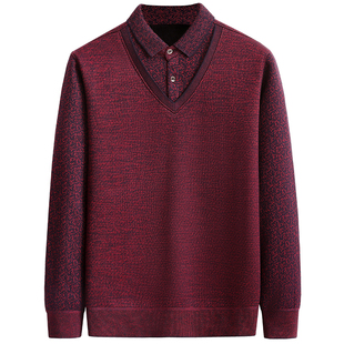 中老年毛衣男2025新款爸爸冬装本命年红色衣服中年男士加绒打底衫