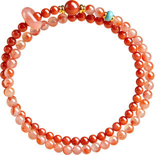 贺福缘天然南红手串官方旗舰店保山冰飘满肉水晶双圈手链男女招财