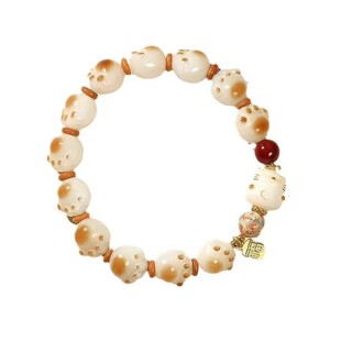 国风福牌招财猫串珠手链炭烧猫爪小众设计感学生可爱手串轻奢饰品