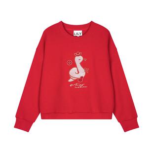 LILY冬新款女装新年氛围感生肖图案棉质宽松休闲圆领套头卫衣
