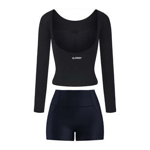 slenddy高端专业性感露背瑜伽服套装女新款长袖上衣S3301+短裤