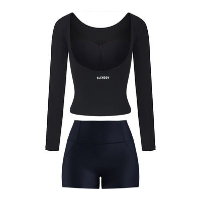 slenddy高端专业性感露背瑜伽服套装女新款长袖上衣S3301+短裤
