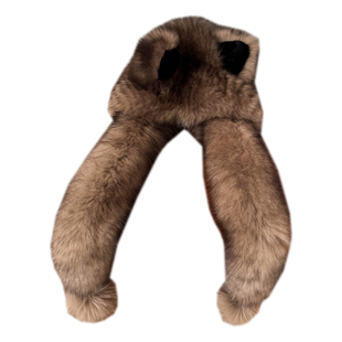 高级感咖色系狐狸毛小熊围巾帽子一体风雪帽冬季保暖护耳可爱女帽