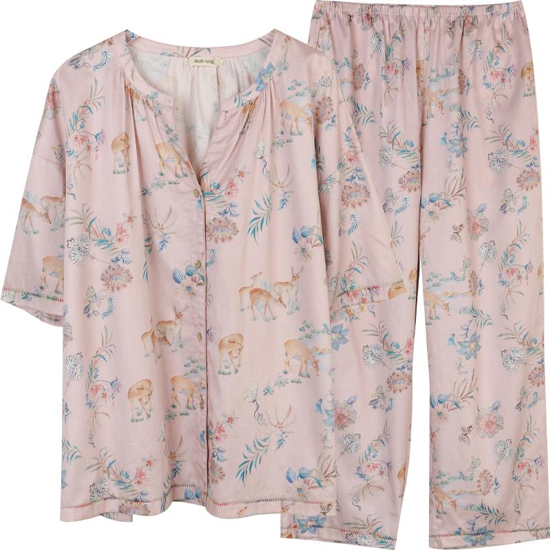 凉感贡缎棉 灵动小鹿印花 家居服套装  朵朵可可
