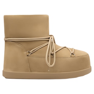 诗歌兰女鞋2025年冬新款真皮厚底大棉短靴百搭复古系带保暖雪地靴