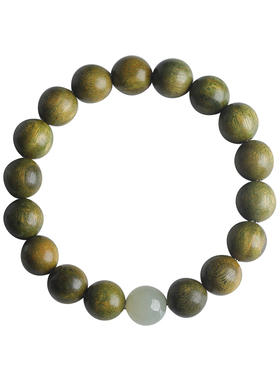 天然老绿檀木手串女款红玛瑙手链