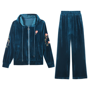 恒源祥名牌2026新款妈妈春装金丝绒运动套装中老年女装外套两件套