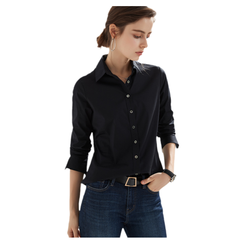 黑色衬衫女长袖2025秋冬季新款职业上衣高级感内搭漂亮小衫黑衬衣