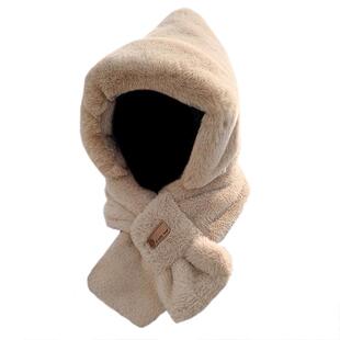 围巾帽子一体秋冬季保暖毛绒加厚仿兔毛可爱护耳帽子2025年新款女