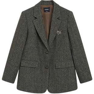 KBNE复古学院风毛呢西装外套女2026春季新款短款休闲通勤羊毛大衣