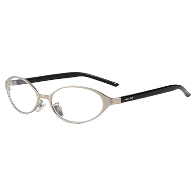 银色椭圆女显脸小窄框平光眼镜