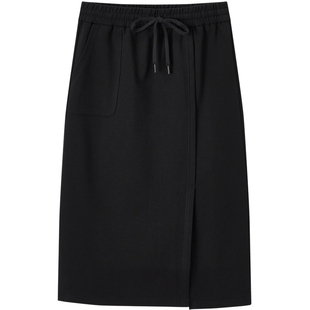 爱居兔休闲直筒半身裙女2025年秋冬新款中长款包臀显瘦侧开叉裙