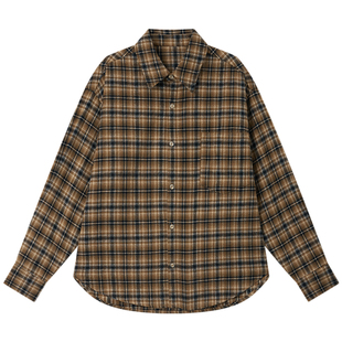 Halo Luu复古咖啡色格子衬衫女春季新款韩系上衣宽松慵懒休闲衬衣