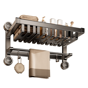 吸盘网篮毛巾架免打孔壁挂式可拆卸浴巾架卫生间厕所毛巾收纳挂架