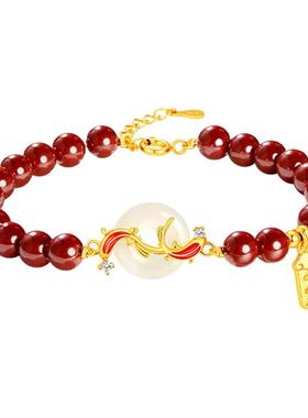 纯银朱砂锦鲤手串中国风饰品礼物