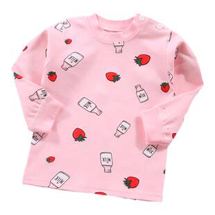 春秋款儿童纯棉秋衣打底衫上衣婴幼内穿肩开扣男童女童宝宝套头