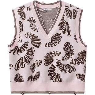 播商场同款休闲提花针织衫女春新款航海叠穿马甲背心BDS1SD1133