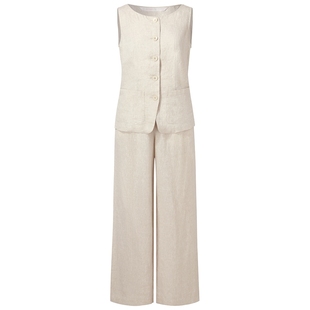 歌莉娅全亚麻套装女夏季流行穿搭2025新款休闲两件套1E3LAB820