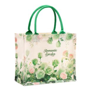 绿玫瑰时尚帆布包休闲大容量帆布托特包包女2026新款通勤手提包女