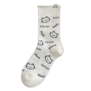 白色纯棉可爱袜子女初中生秋冬2025新款爆款女款防臭防脚气中筒袜