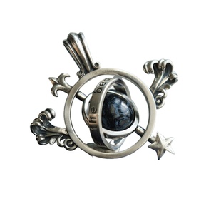 睡莲生生世世 原创设计925纯银黑曜石吊坠星球英文元素小众挂坠