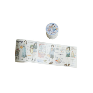 M｜沐光而行模切胶带 韩系人物生活场景特油和纸手账拼贴循环贴画