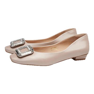 星期六2025春季新款方扣真皮水钻浅口单鞋平跟通勤女鞋SSD1111027