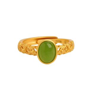 宫里上新碧玉戒指女款纯银和田玉石宝石手饰开口戒送妈妈生日礼物