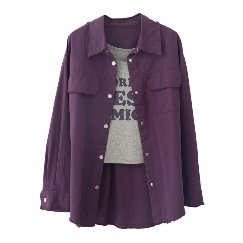 紫色长袖衬衫外套内搭吊带背心女2026春新款独特超好看上衣两件套