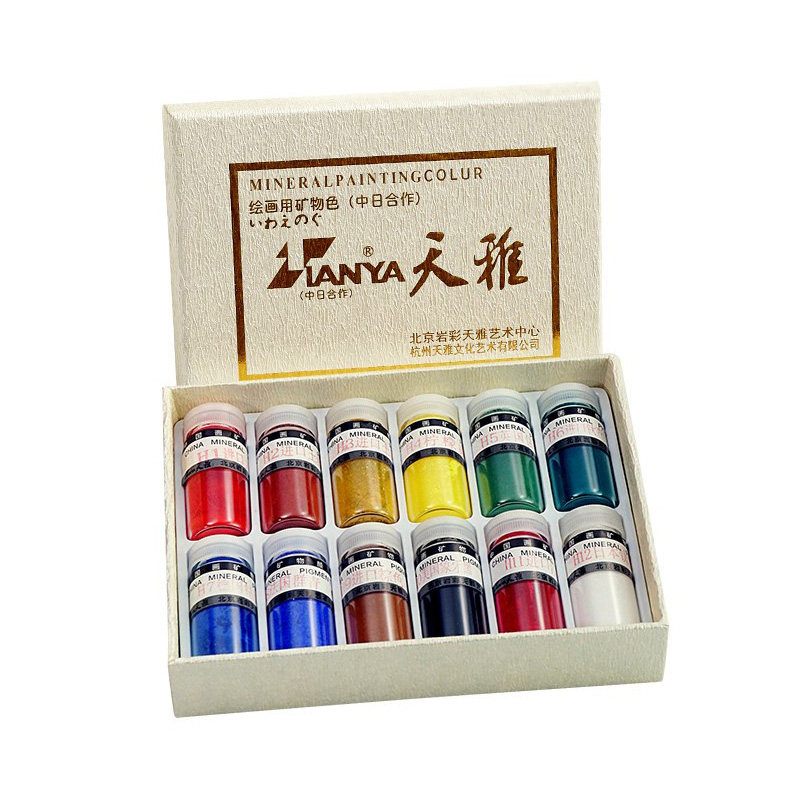 天雅矿物质油画湿壁画丹培拉蛋彩进口色粉颜料 H类坦培拉12色套装