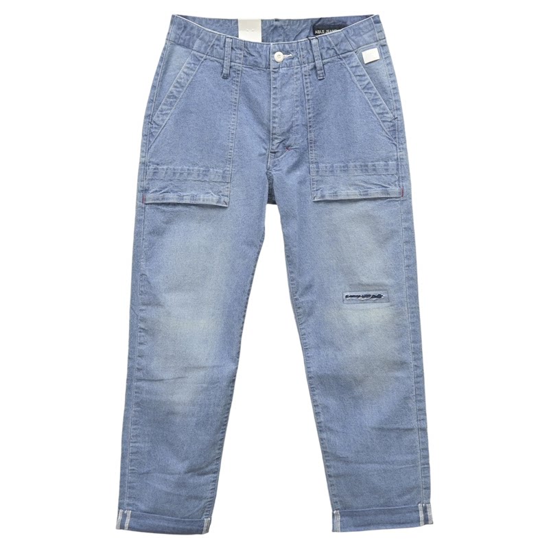 ABLEJEANS九分工装破洞牛仔裤