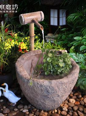庭院复古流水摆件循环水景观客厅落地假山喷泉鱼池民宿造景装饰品