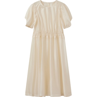 播圆领灯笼袖兰精天丝淡人连衣裙女春夏法式短袖长裙DDS2LD5004