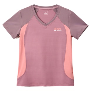 短袖速干衣女夏季透气排汗拼色V领T恤户外徒步登山薄款跑步运动服