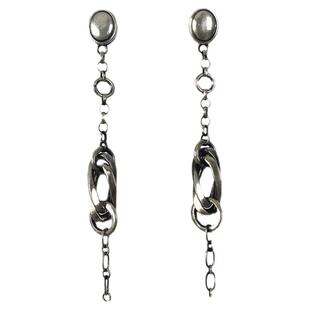 从不睡觉 新品长款个性扭曲带链条流苏耳坠显瘦设计纯银做旧耳环