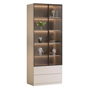 书柜一体到顶新中式书柜轻奢高档酒柜带玻璃门展示柜整墙定制书架