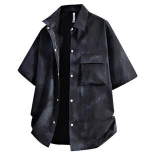 大码短袖衬衫男夏季薄款痞帅宽松休闲衬衣男款胖子加肥加大男上衣