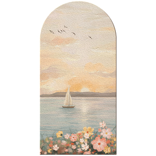 北欧玄关装饰画一帆风顺过道走廊灯画日出风景挂画高级感砂岩壁画