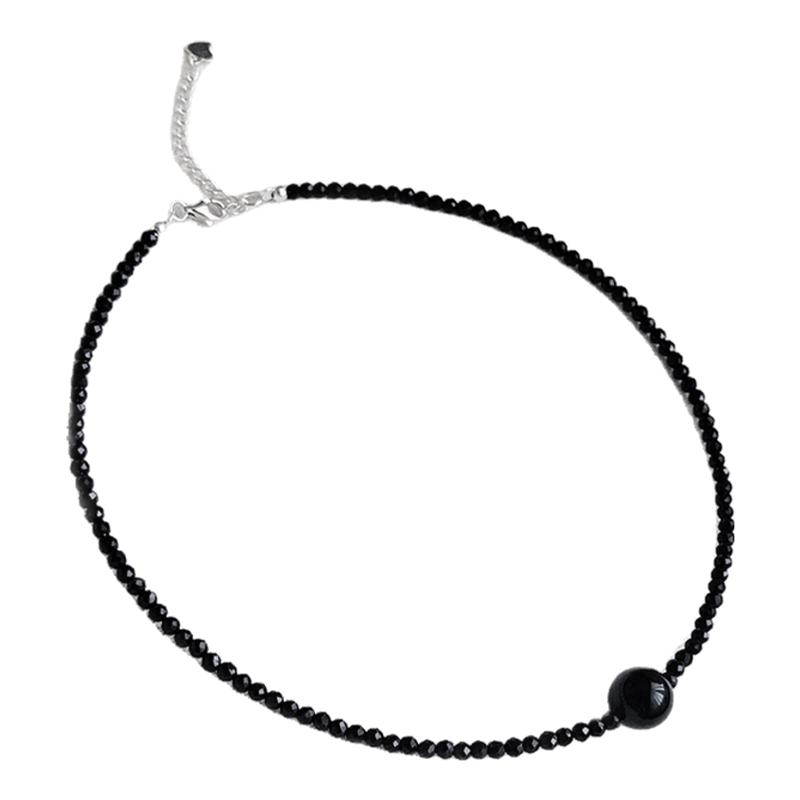 S925纯银明星同款黑色尖晶石choker项链小众设计感锁骨链女颈链潮
