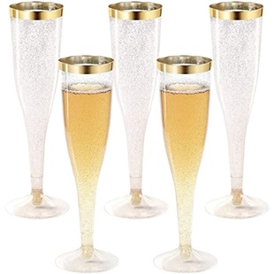 6.5OZ一次性香槟杯金粉高脚杯塑料红酒杯玫瑰金粉细长葡萄鸡尾酒