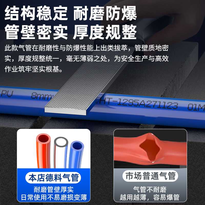 气动PU气管软管空压机气泵防爆耐高温管4/6/8/10/12/14/16mm高压