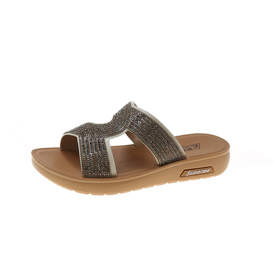 拖鞋聚氨质平底软底外穿时尚水钻