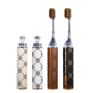 轻奢皮革高档男士烫金口红管软毛牙刷成年洁牙酒店出差便携式家用