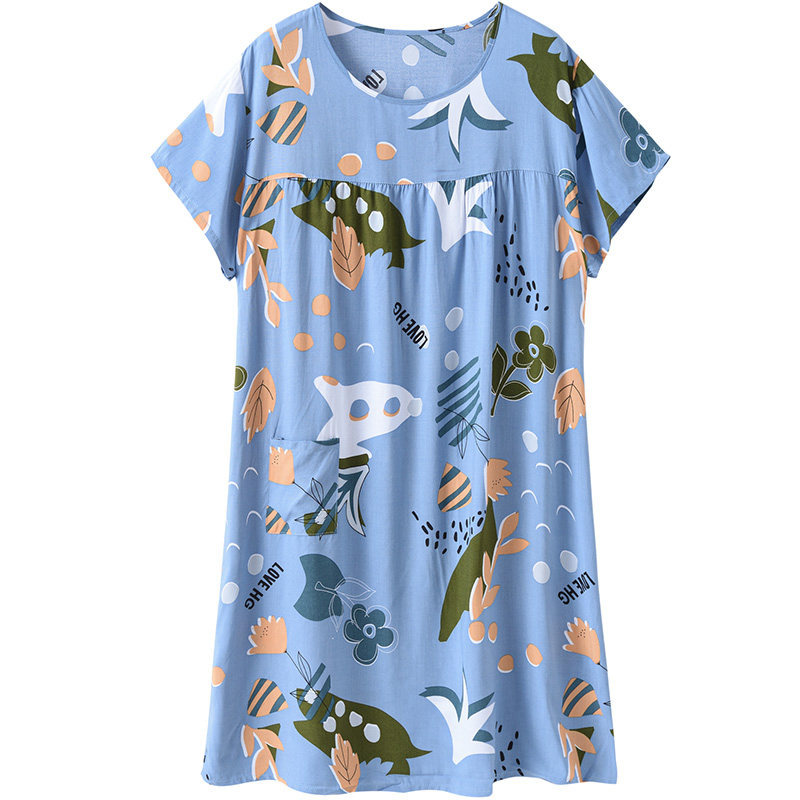 妈妈睡裙夏装女款棉绸睡衣短袖大码宽松中老年人可外穿家居服薄款