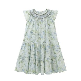 布丁哈鲁童装夏装女童纯棉长裙子2026夏季新款儿童百搭碎花连衣裙