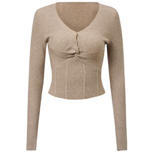 【主题纪念款】MAXRIENY复古收腰v领扭结套头毛针织上衣淡人穿搭