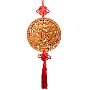 桃木福字挂件中国结富贵鱼五福临门麒麟客厅福禄寿喜双鱼饰品