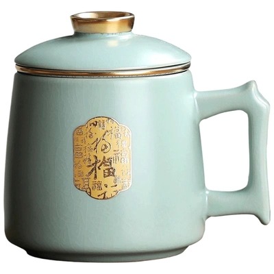 汝窑高档办公室泡茶茶水分离杯