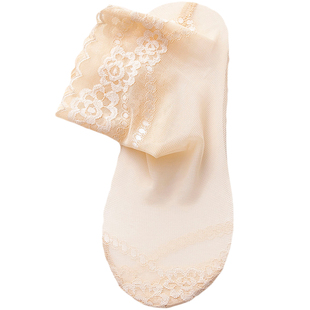 袜子女春秋薄款丝袜纯棉底浅口夏季短筒船袜蕾丝袜短袜隐形ins潮