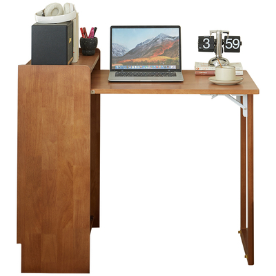 小户型实木折叠书桌书架一体